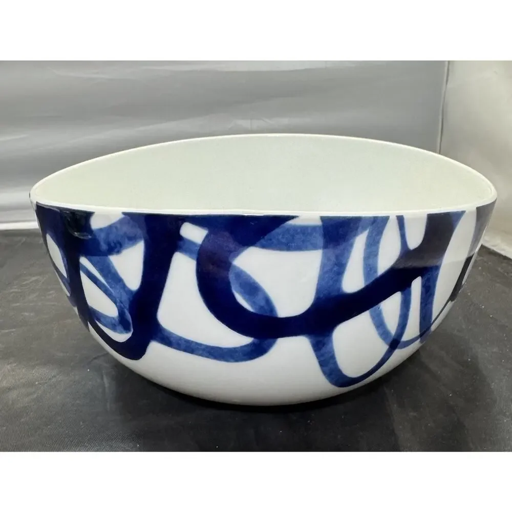 Paola Navone Crate & Barrel COMO Blue Swirl Large Oval Serving Bowl Discontinued